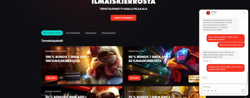 Rooster Bet Casinon asiakaspalvelu