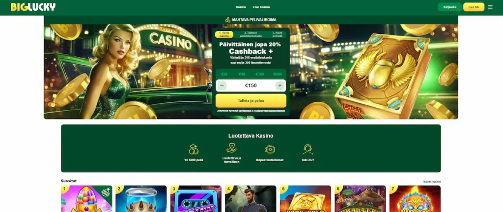 Big Lucky Casino peliaula ja tietoa tervetulobonuksesta