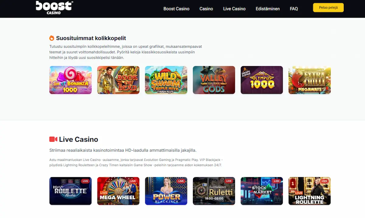 Boost Casino pelivalikoima