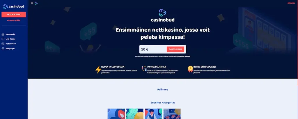 Casinobud Casinon peliaula, jossa suosituimmat kasinopelit