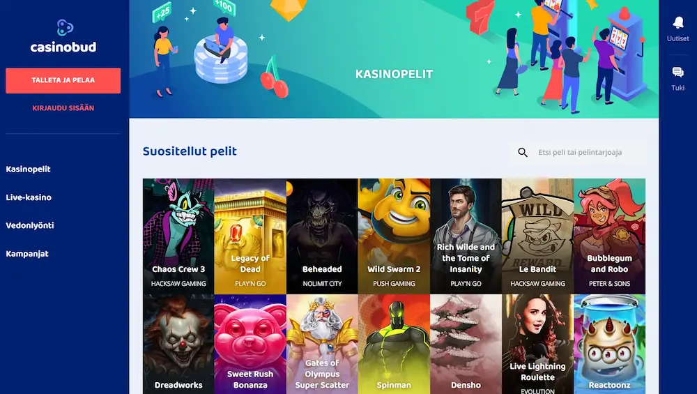 casinobud casinon suosituimmat pelit