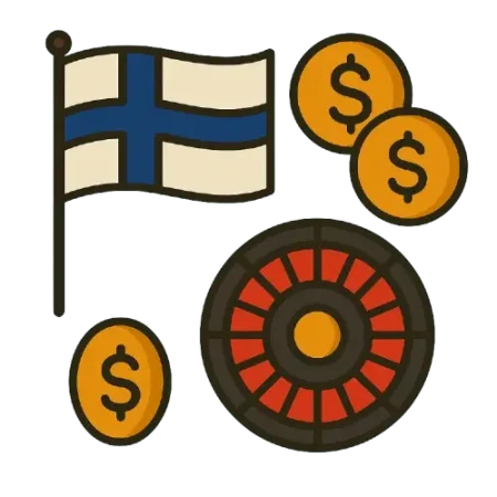 Suomen lippu ja kasinosymbolit kuvaamassa verovapaita kasinoita Suomessa