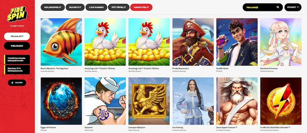 Fire Spin Casinon pelivalikoima