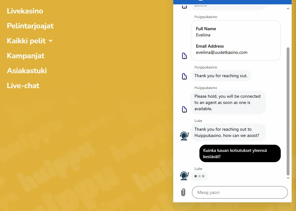 Huippu Casino asiakaspalvelu