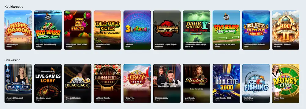 Huippu Casino pelivalikoima