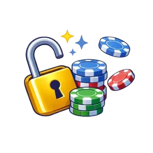 kasino ilman kierrätystä sivun kuvitus; avoin lukko ja kasinon pelimerkit