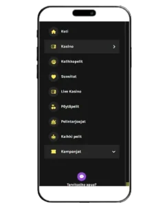 Kruuna Casinon valikko mobiilissa