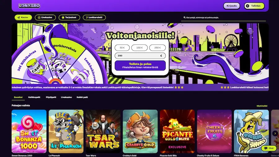 Lonkero Casinon peliaula ja suosituimmat kolikkopelit