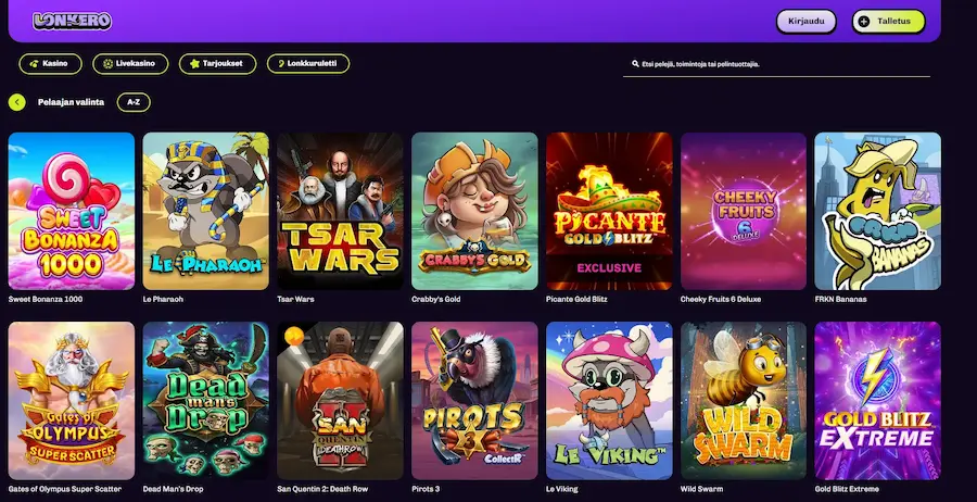 Lonkero Casinon pelivalikoima