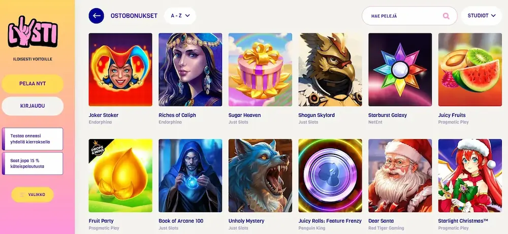 Lysti Casinon Pelivalikoima