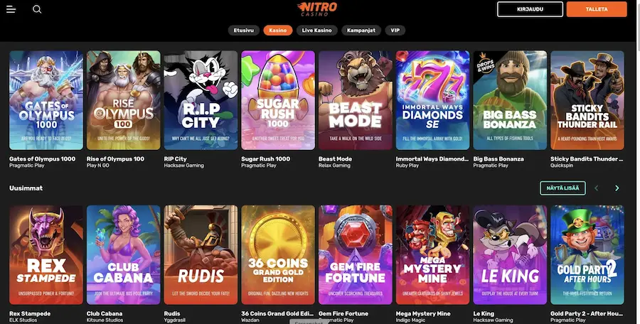Nitro Casinon parhaat kasinopelit