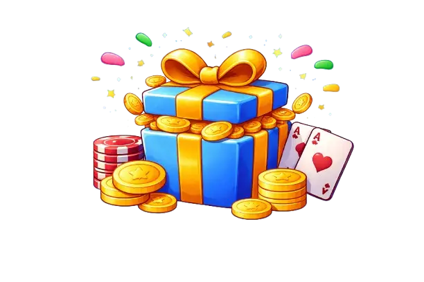 Non sticky bonukset kuvitus, jossa lahjapaketti ja pelikortit