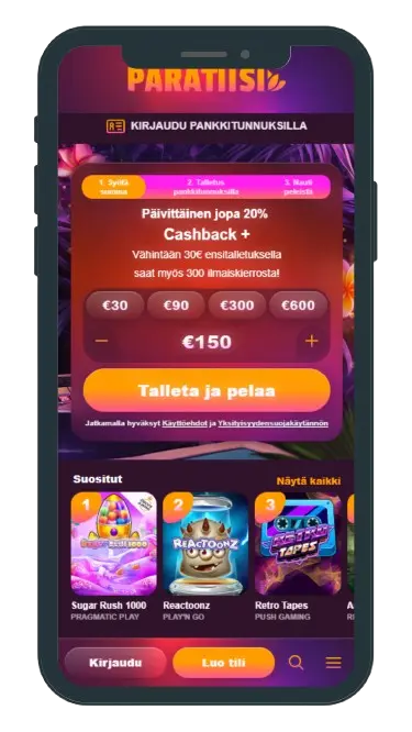Paratiisi Casinon peliaula mobiilissa