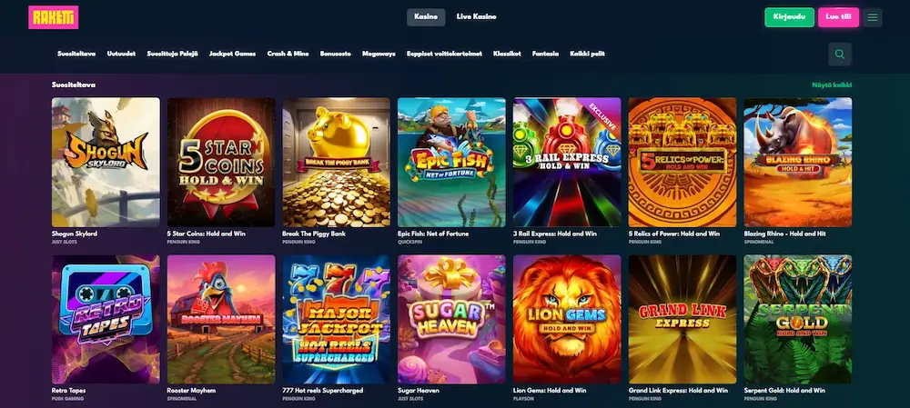 Raketti Casino suosituimmat kasinopelit
