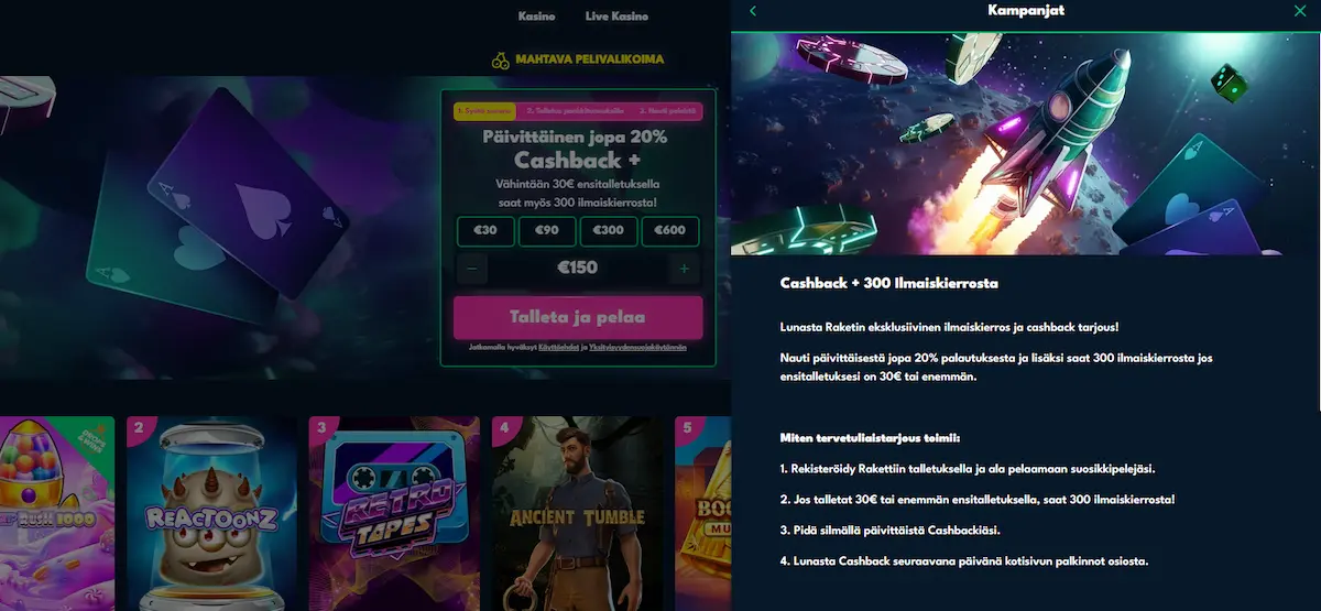 Raketti Casinon tervetulobonus