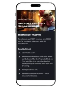 Rooster Bet Casino tervetulobonus mobiilissa
