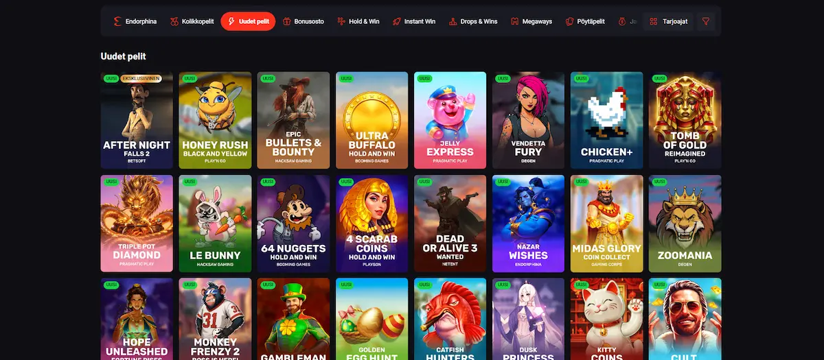 Rooster Bet Casinon pelivalikoima