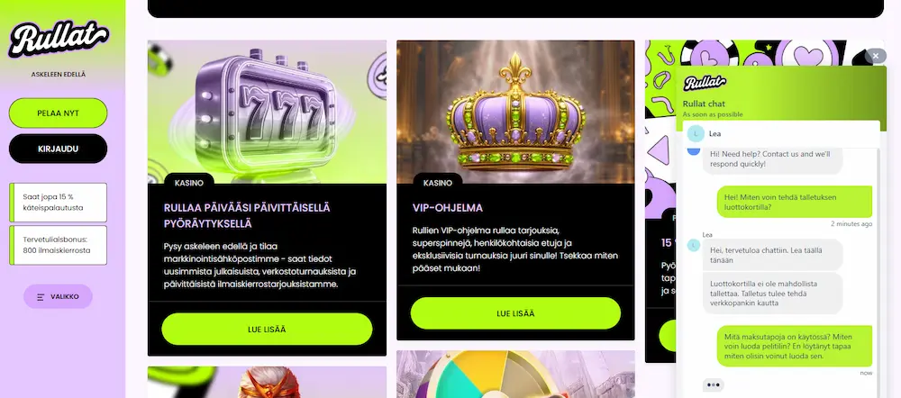 Rullat Casino asiakaspalvelu