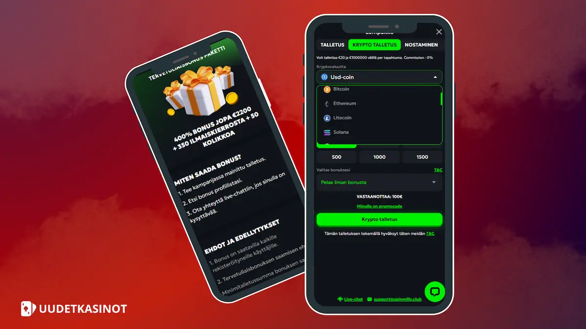 SpinMills Casino arvostelu kryptovaluutta talletus