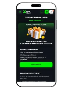 SpinsMills Casino tervetulobonus mobiilissa