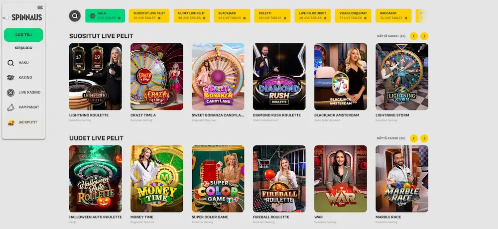 spinnaus casinon live-pelit
