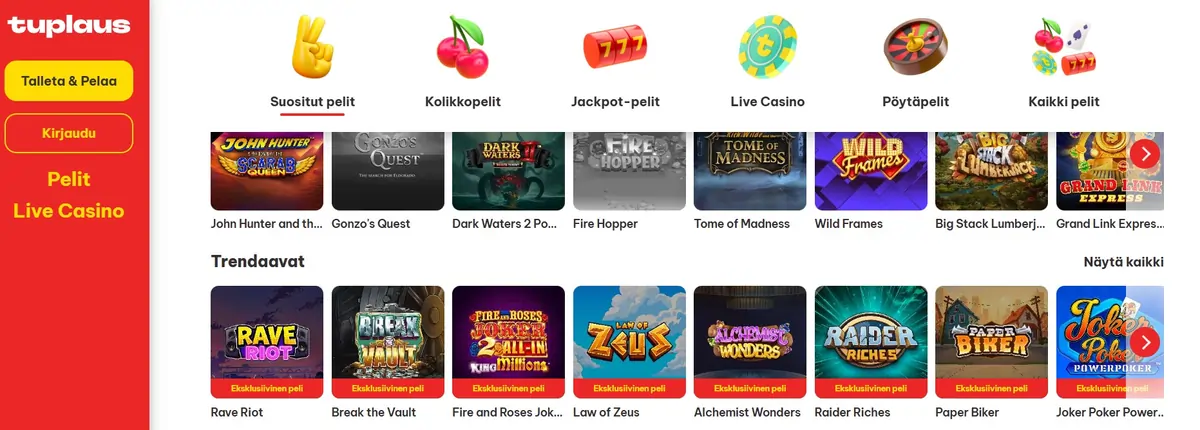 Tuplaus Kasino suosituimmat kasinopelit