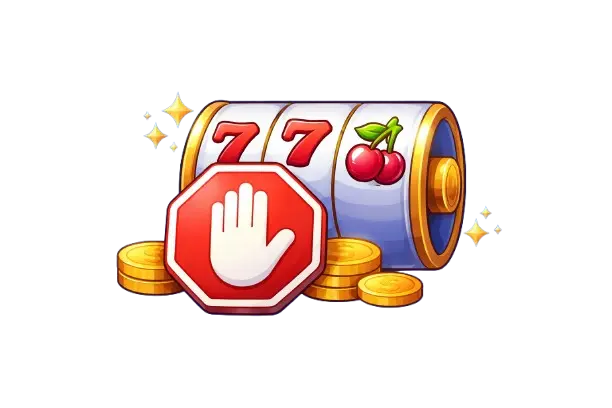 Varoitusmerkki kolikkopelin edessä, mitä vältämme arvioidessamme nettikasinoita