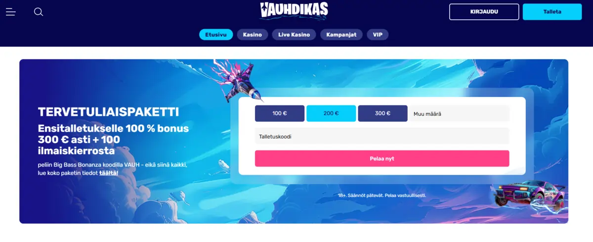 Kuvakaappaus Vauhdikas Casino peliaulasta. Parhaat kasinopelit ja talletusikkuna 